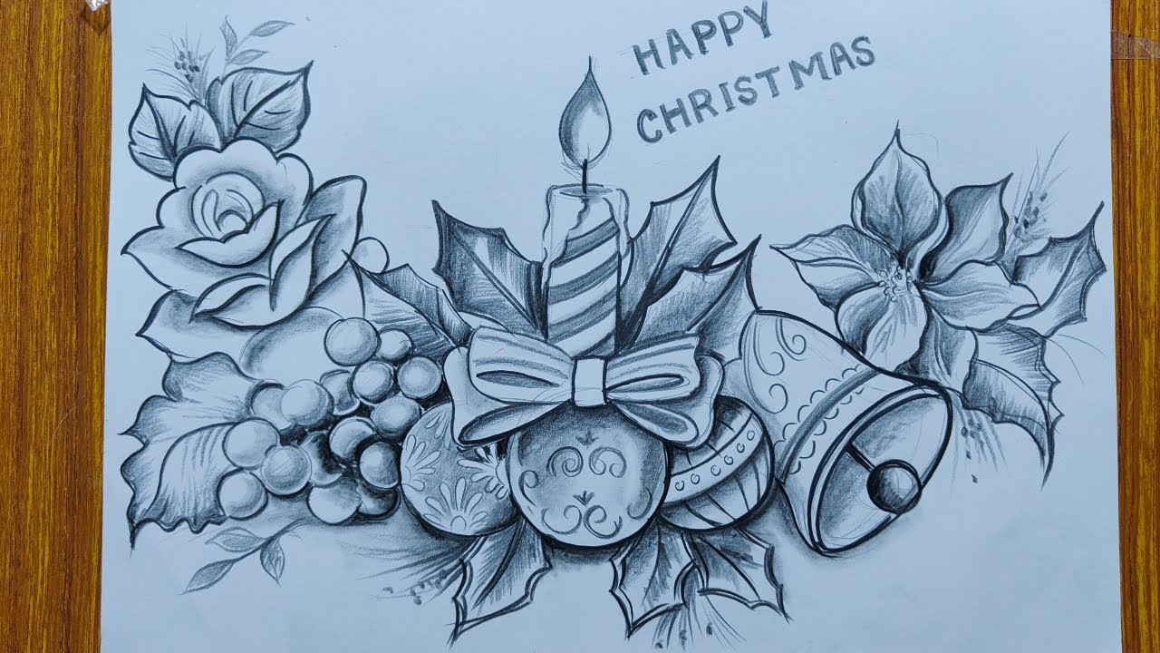 Happy christmas drawing easy,how to draw merry christmas drawing with pencil sketch,