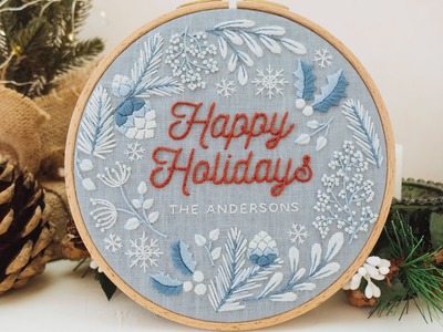 Holiday hand embroidery design for beginners - Minimalist Winter Holiday embroidery pattern