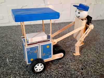 Make on Matchbox ice cream trolley with robot,Robot Rickshaw pusher#matchbox#icecream#toys#craft#diy