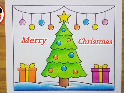 Merry Christmas Drawing. Christmas Drawing Easy Steps . Christmas Tree Drawing.Christmas Painting