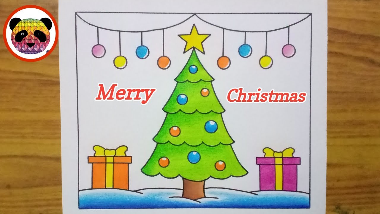 Merry Christmas Drawing. Christmas Drawing Easy Steps . Christmas Tree Drawing.Christmas Painting