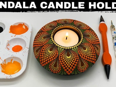 Sunflower Mandala Tealight Candleholder | How to Mandalas Dot Art Tutorial Rocks Painting
