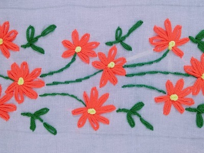 Viral border line hand embroidery.Flower sewing on Orna,Shawl,Kamiz,Kiurti,Baby frock for beginner.????