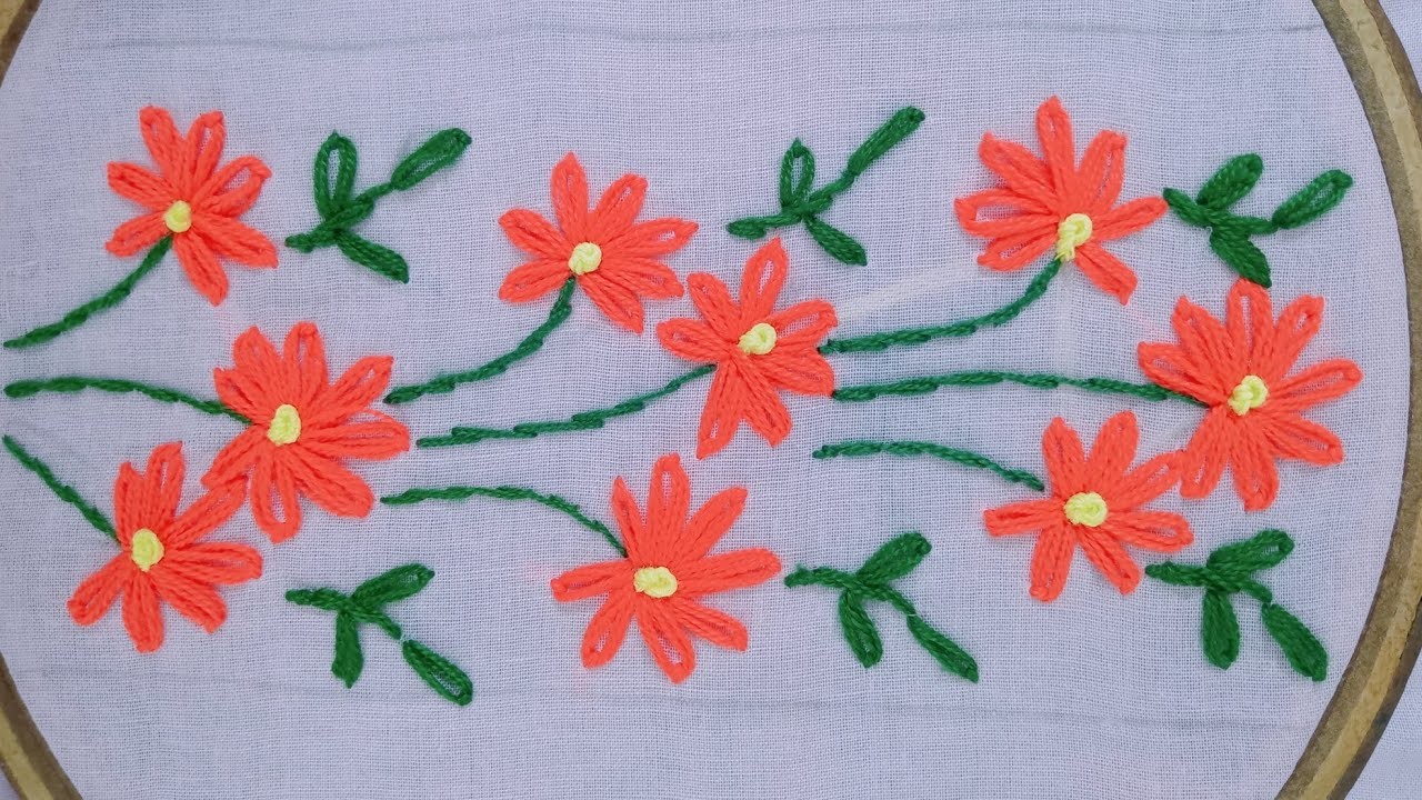 Viral border line hand embroidery.Flower sewing on Orna,Shawl,Kamiz,Kiurti,Baby frock for beginner.????