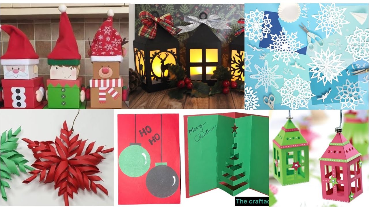 Christmas paper craft ideas. Gift box. paper lantern. Kirigami snowflakes. new year crafts