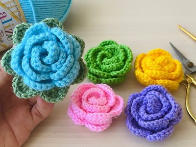 Colorful flowers ????. crochet Rose making. knitting How to knit a rose