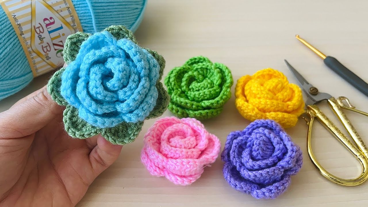 Colorful flowers ????. crochet Rose making. knitting How to knit a rose