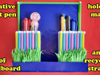 Creative craft pen holder made of cardboard and recycled straws | Nguyen Nhat DIY