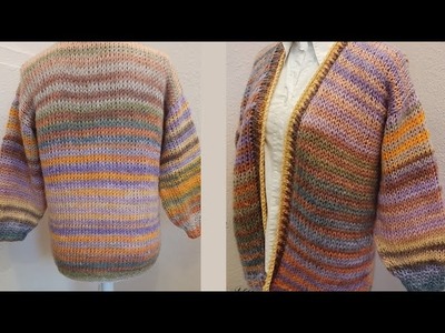 Easy cardigan making with Tunisian Crochet flat knitting Pattern (SUBTİTLES)