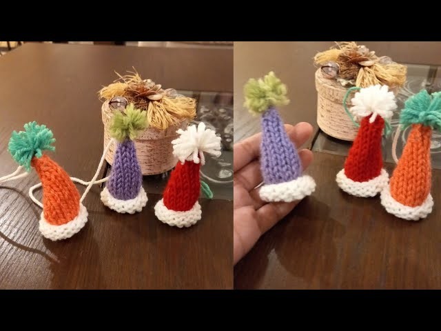 How to knit Santa Hat | Knitting Santa Cap | How to knit Christmas Hat Cap Ornaments