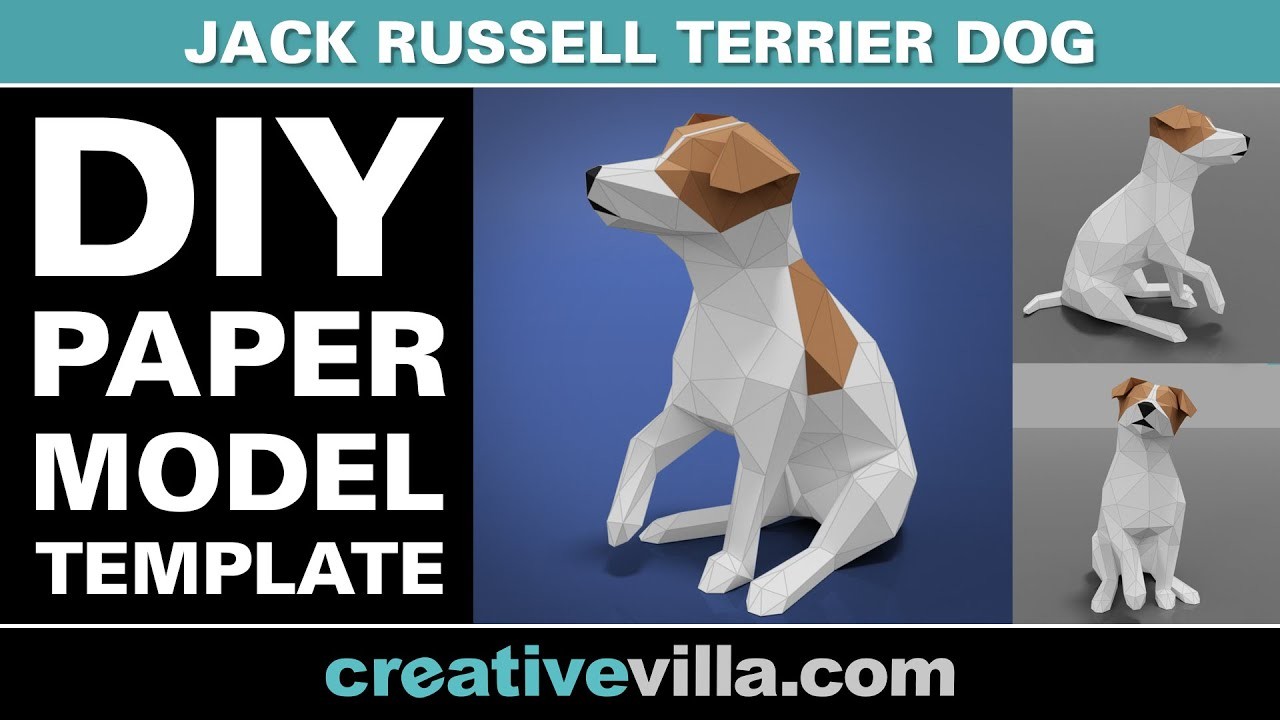 Jack Russell Terrier - DIY Low Poly Paper Model Template, Paper Craft