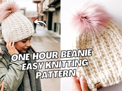 ONE HOUR Beanie, beginner-friendly knitting pattern, and tutorial | CJ Design blog