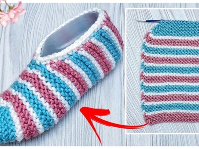 Only 1 Row Repeat!! Knit this amazing and easy knitting shoe.socks | Knitting shoes ????????