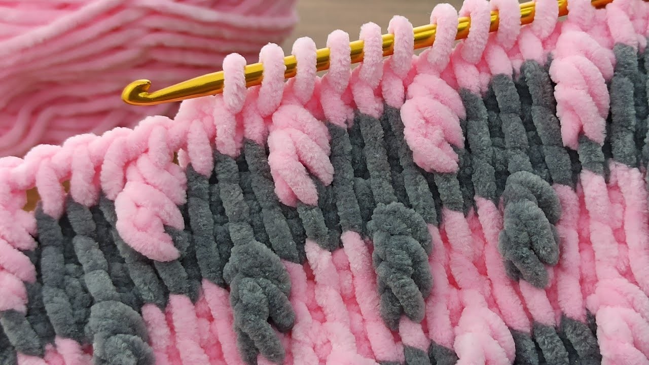 Wow two colors velvet rope with fluffy Tunisian crochet blanket model narration #tunisiancrochet