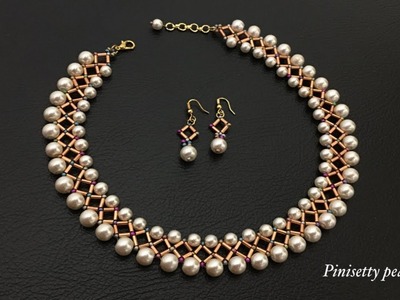 Bugle Beads Necklace Making.Pipe Beads With Pearl Necklace Set Tutorial.Beaded Wedding Jewelry.