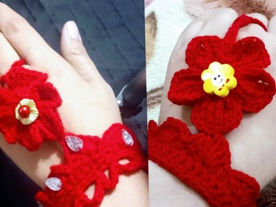 Crochet Bracelet with Finger Ring.bracelet with finger loop #crochet #crochettutorial