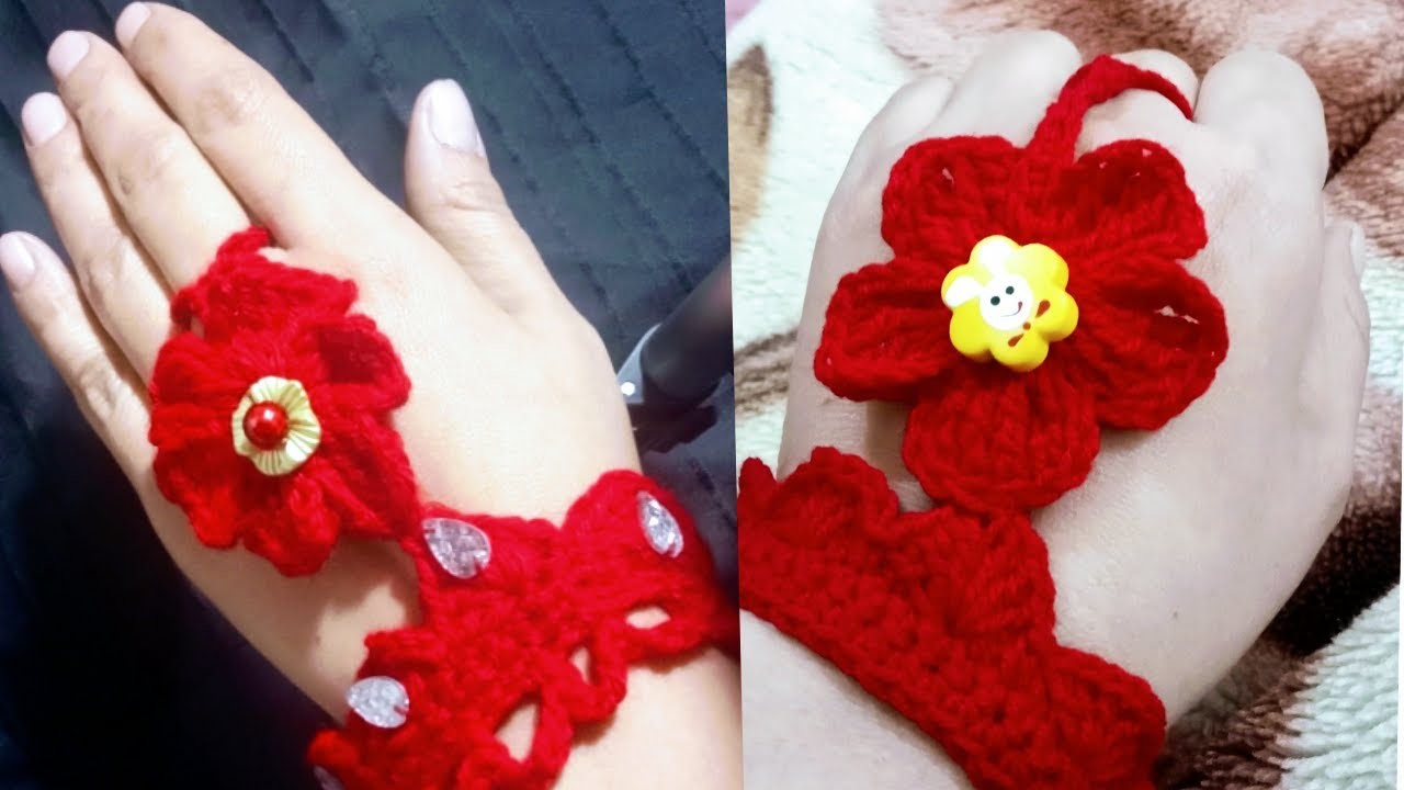 Crochet Bracelet with Finger Ring.bracelet with finger loop #crochet #crochettutorial