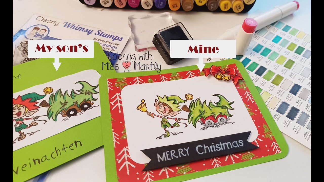 DIY Christmas card with Whimsy Stamps and Markers | Scrapbooking IDEA |