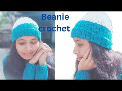 How to crochet a hat. beanie with two colours . multicolour beanie.