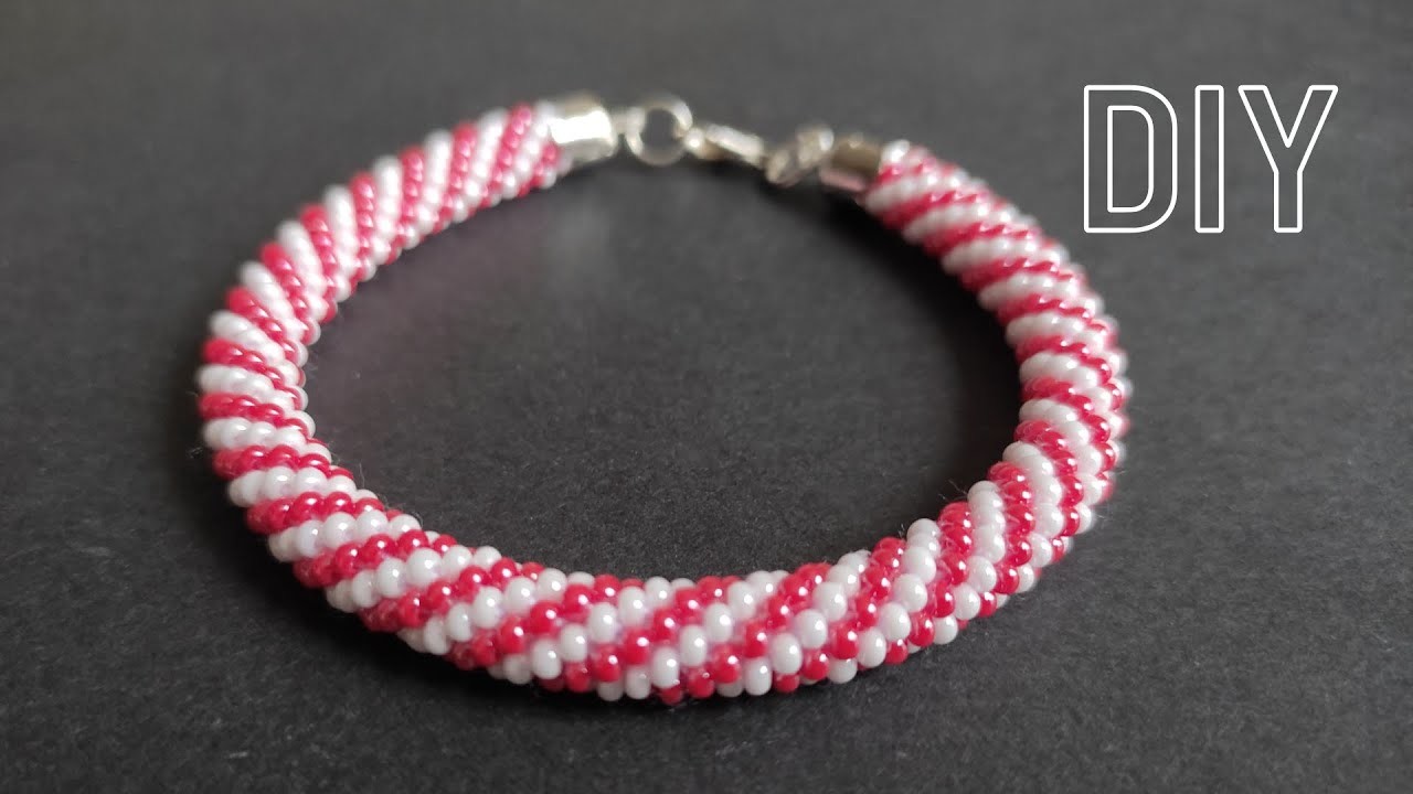 How to crochet beaded christmas bracelet, beading tutorial, crochet with beads