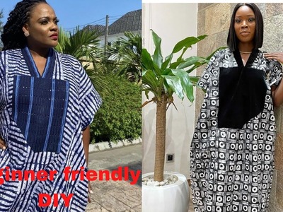 HOW TO CUT AND SEW BUBU GOWN WITH V - NECK COLLAR AND POCKET.TRENDY BUBU WITH ASO OKE COLLAR, DIY