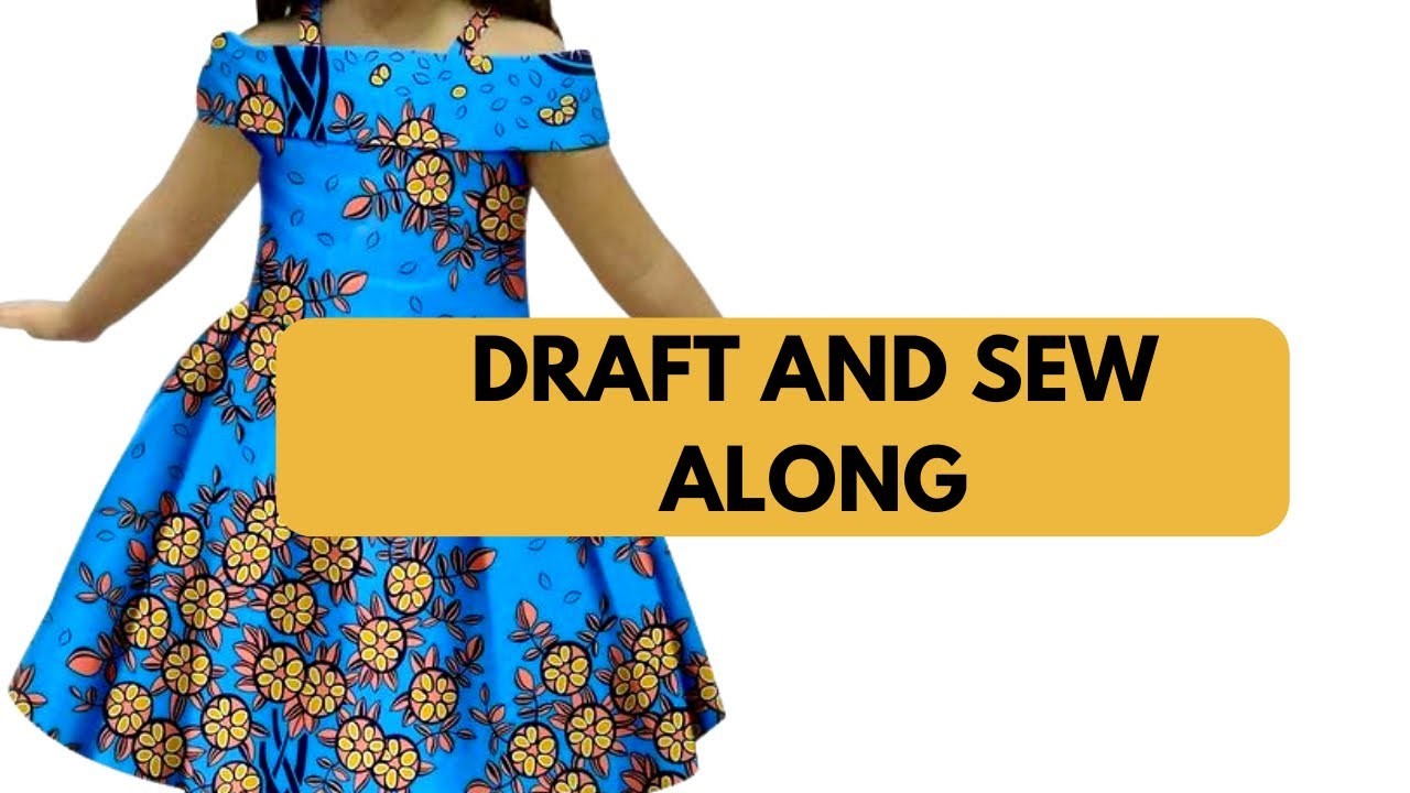 How to draft and sew a dress with an off shoulder cape collar and a strap for girls