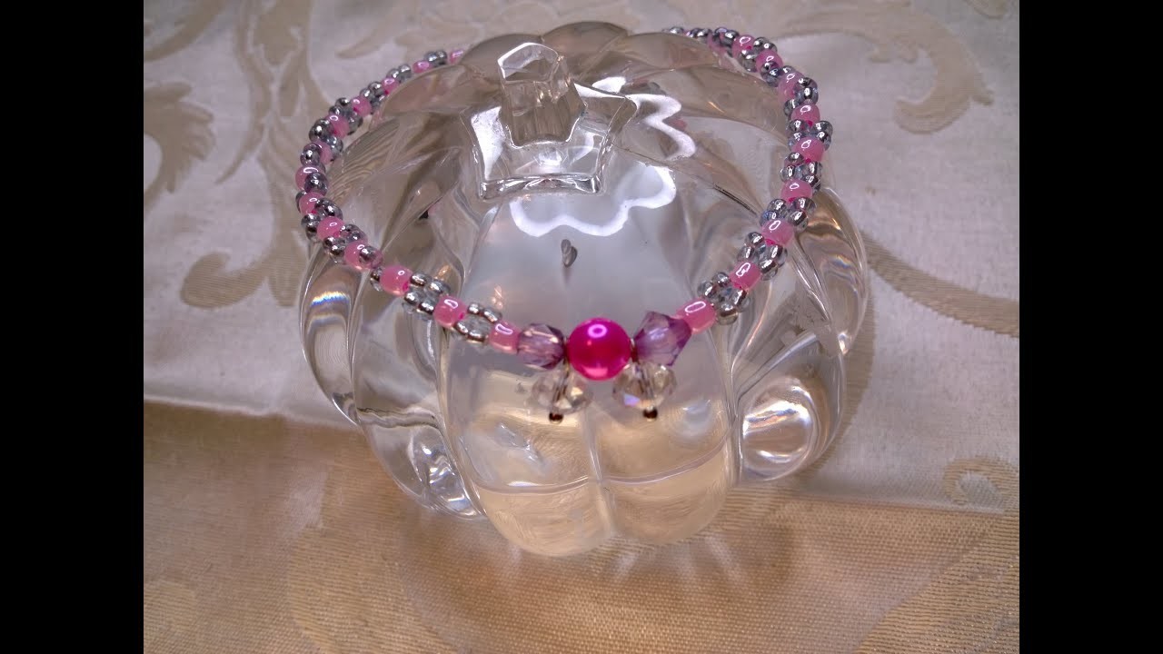 JJ's: How to make a rose pearl glass.seed beads anklet.