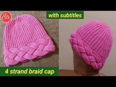 Woolen cap design for girl.woolen cap design for ladies.4 strand braid cap.4 cable cap.topi.beannie