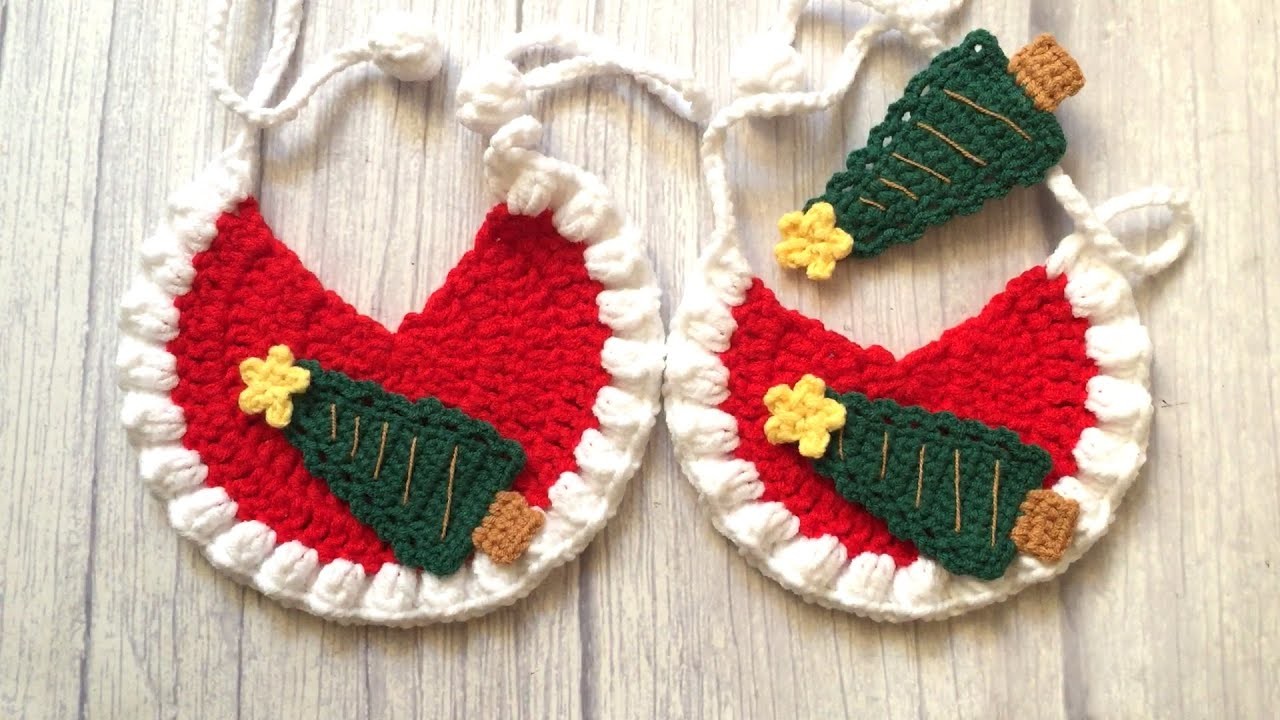#88 cat collar with christmas tree crochet tutorial