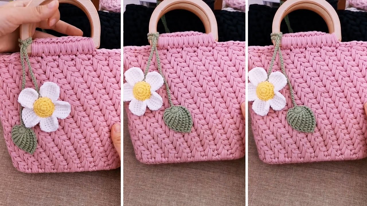 Beautiful  and Easy Crochet wheat ear flower Handbag tutorial for Beginner