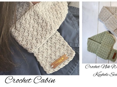 Crochet, stylish neck warmer.keyhole scarf, for beginners.