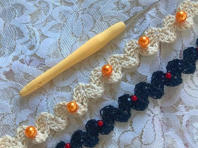 Cute crochet hair band with beads tutorial