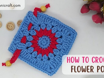 DIY Crochet Gifts Pouch Flower Granny Square Tutorial for beginners