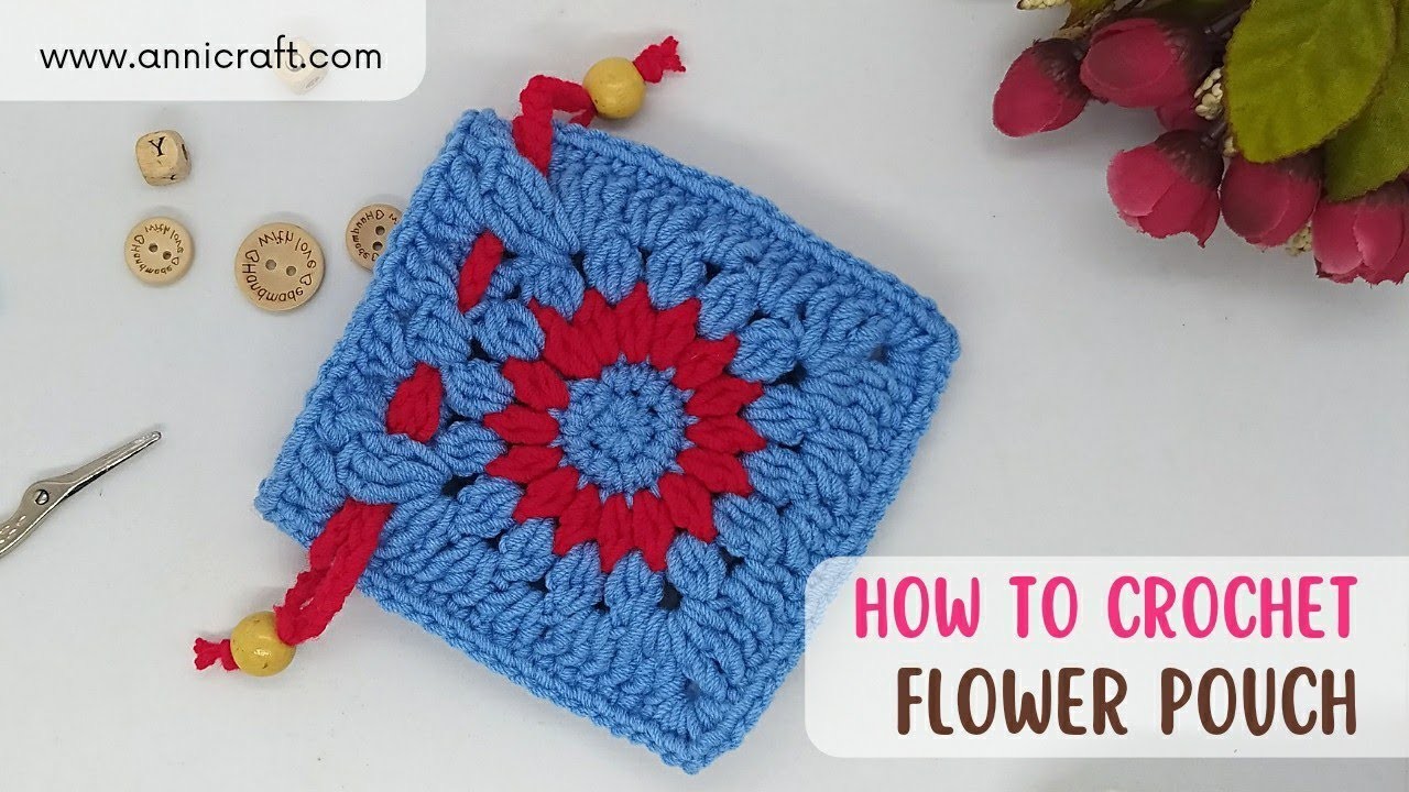 DIY Crochet Gifts Pouch Flower Granny Square Tutorial for beginners