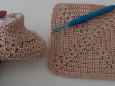 How to crochet granny square baby shoes  - AMAZİNG easy crochet baby shoes pattern for beginners