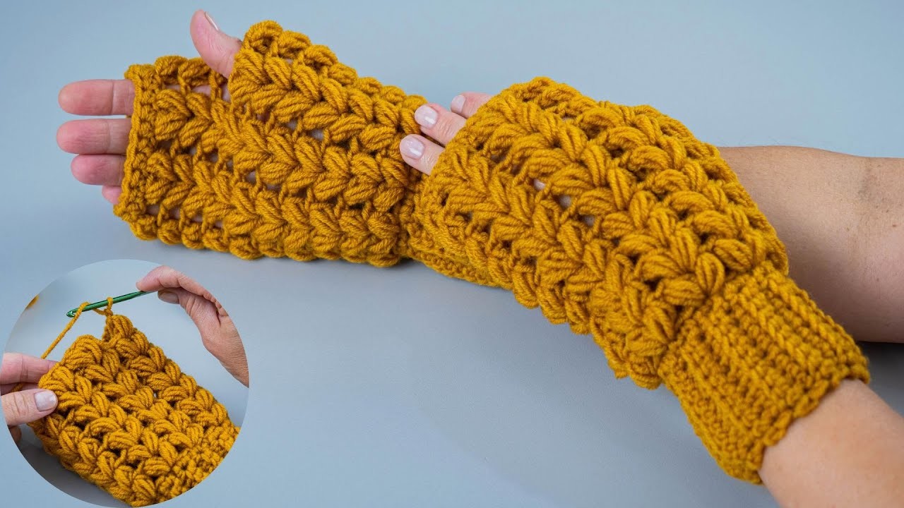 How to crochet warm fingerless mittens in an hour - a tutorial for beginners!