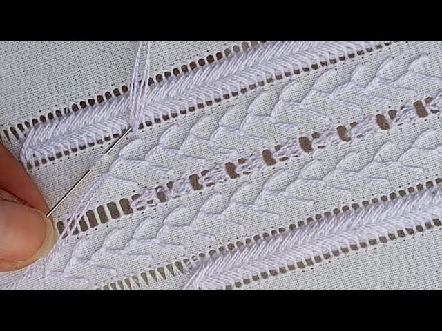 How To Embroider Border Design For Beginners.Fantastic Hand Embroidery Toturial.White Embroidery