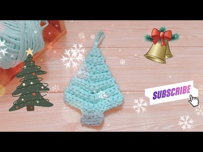 How To Make Crochet Christmas Ornaments Tshirt Yarn || Crochet Christmas Tree Tutorial