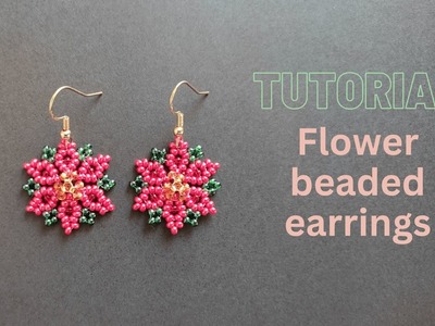 Poinsettia beaded earrings, beading tutorial, red flower earrings