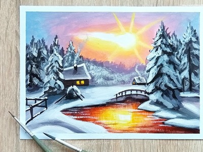 Рисунок зима 2 класс. Пейзаж зимы рисунок. Зимние рисунки легкие.
