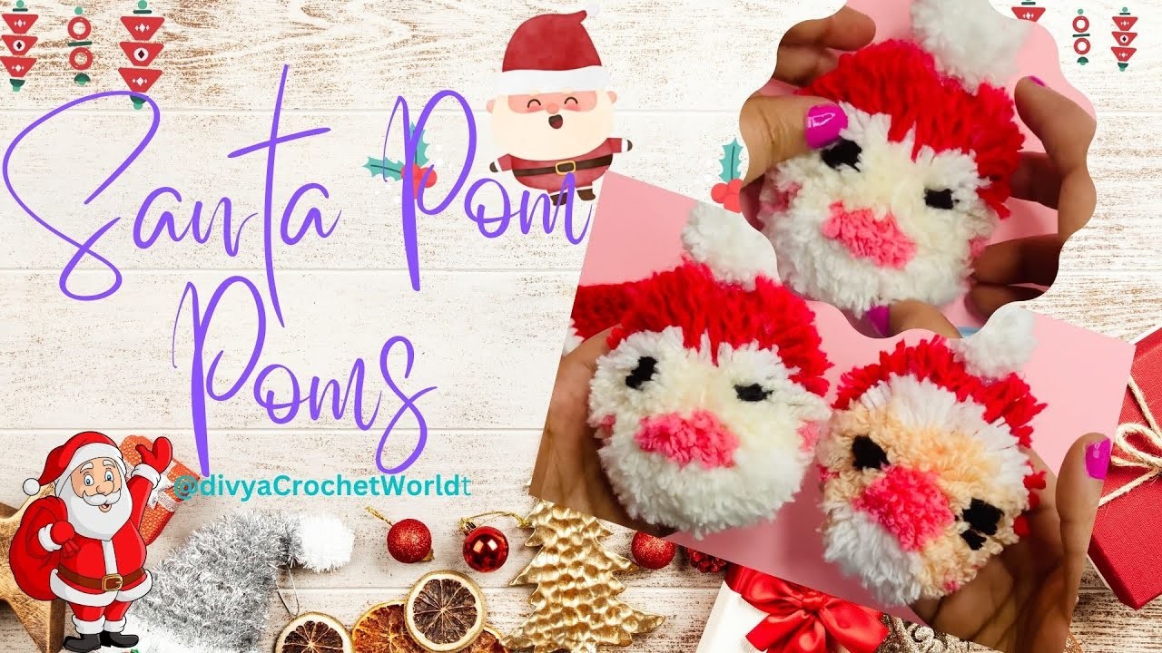 Santa Pom Poms #santa #satisfying #pompom #viral #amigurumilove  #crochet #trending #christmas
