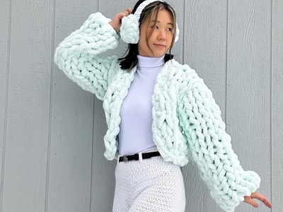 Snowball Cardigan: Vlog\\Tutorial (Part 1): Finger Knit and Crochet with Me!