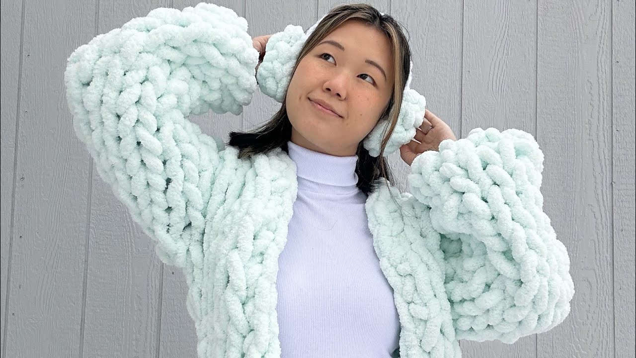 Snowball Cardigan:  Vlog\\Tutorial (Part 2):  Finger Knit and Crochet with Me!