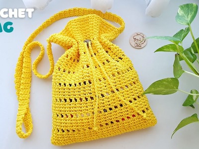 Try to Crochet this Drawstring Crossbody Bag with Super Easy Stitch Pattern | ViVi Berry Crochet