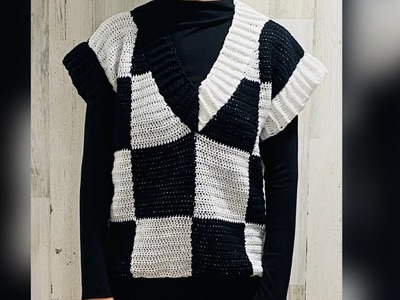 Wednesday crochet checkered vest - chaleco Merlina de cuadros a crochet || Tutorial ||