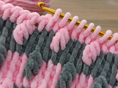 Wow very easy Tunisian crochet pattern from velvet yarn #crochet #tunisiancrochet