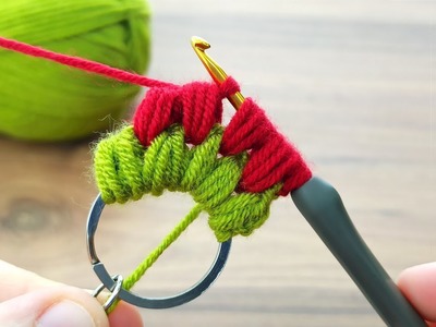 WowThis is so easy to make a wonderful crochet strawberry keychain #tunisiancrochet #crochetkeychain
