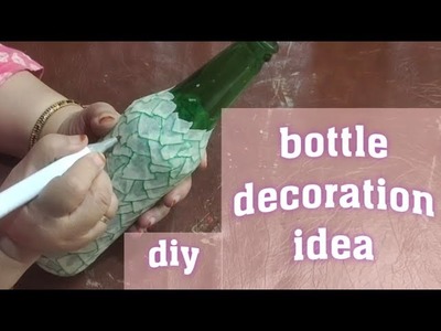 Bottle Decoration Idea.DIY Bottle Art.Easy And Beautiful Designing At Christmas Day On Glass Bottle