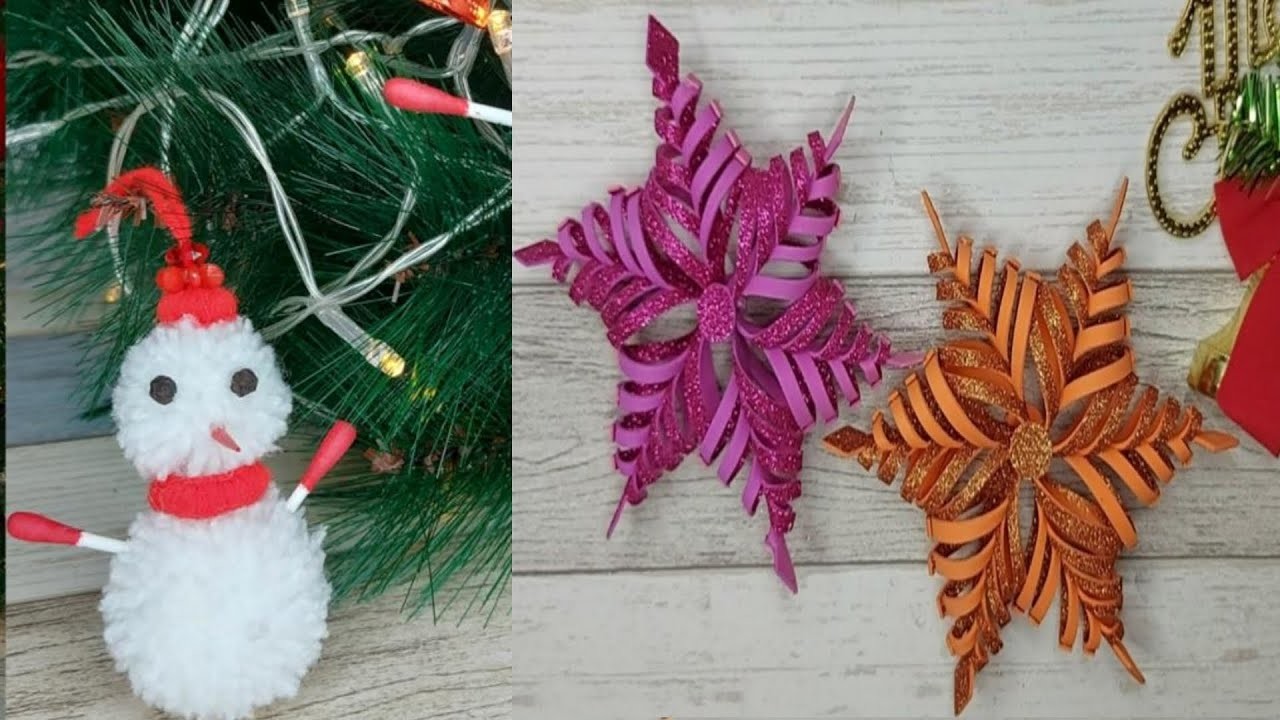 DIY Christmas Ornaments | How to make Foam Sheet Snowflake and Snowman | Christmas Easy  Decor Ideas