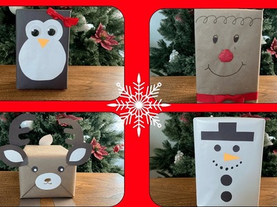 DIY Gift Wrapping! Ideas to Wrap Christmas Presents for kids. Dear, Pinguin, Snowman, Gingerbread